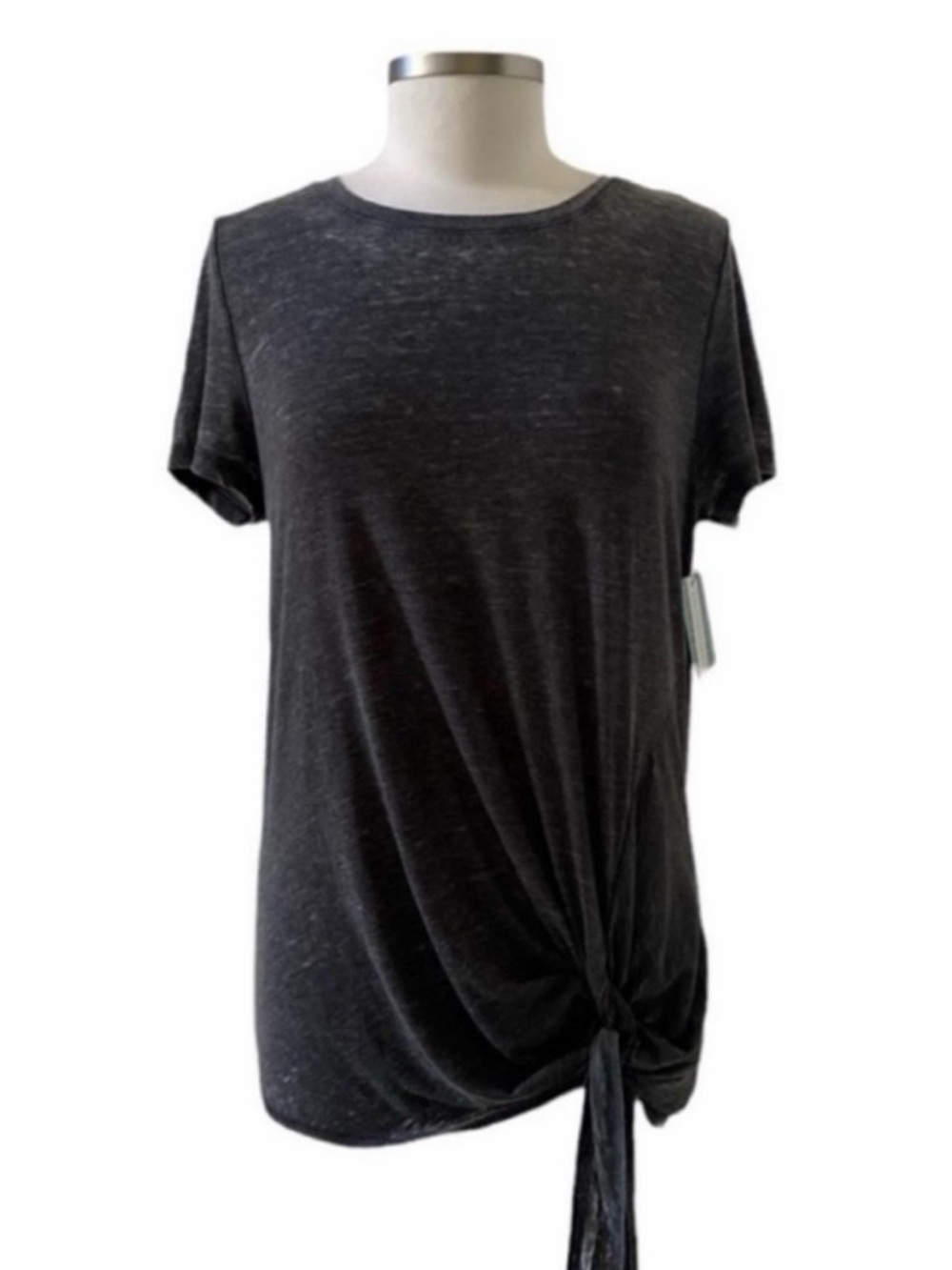 Susina Black Crewneck Short Sleeve Tie Hem T-Shirt Size Medium - Picture 2 of 6